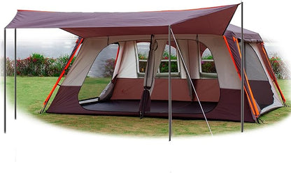 KTT Extra Large Tent 10-12-14 Person(B),Family Cabin Tents,2 Rooms,3 Doors and 3 Windows with Mesh,Straight Wall,Waterproof,Double Layer,Big Tent for Outdoor,Picnic,Camping,Family Gathering