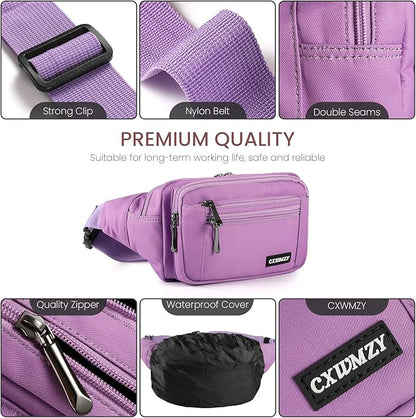 CXWMZY Fanny Packs For Women & Men Waist Pack Hip Bum Bag with Multi-Pockets Large Capacity Waterproof Casual Bum Bag for Disney Traveling Casual Cycling Running Hiking
