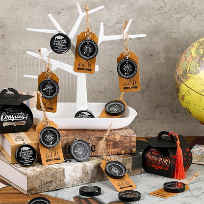 Coume 2025 Inspirational Graduation Gifts Engraved Compass for Middle Senior College Graduate Student Compass with You Did It Diploma Sign Tag Gift for Travel Grad Souvenir Favor(Black,24 Set)