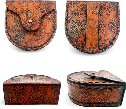 Brass Pocket Compass Hand Made Fully Functional Compass Antique Nautical Replica Item with Leather Case.