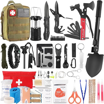 Survival Kit and First Aid kit, 160 Pcs Emergency Supplies Camping Accessories with Upgraded Molle Bag, Gifts for Men and Women Outdoor Adventure Camping Hiking Hunting