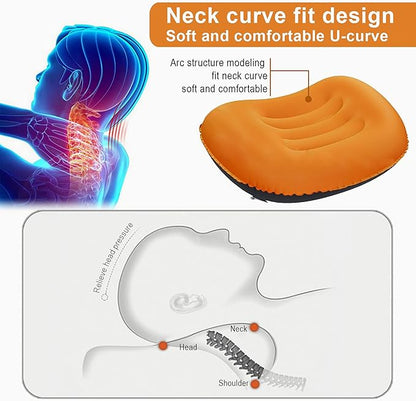 Portable Inflatable Neck Pillow for Outdoor Travel, Camping, Office Naps-Polyester ，Color Available-Simple and Comfortable (16.5 * 12.6 * 4.3in, Orange)