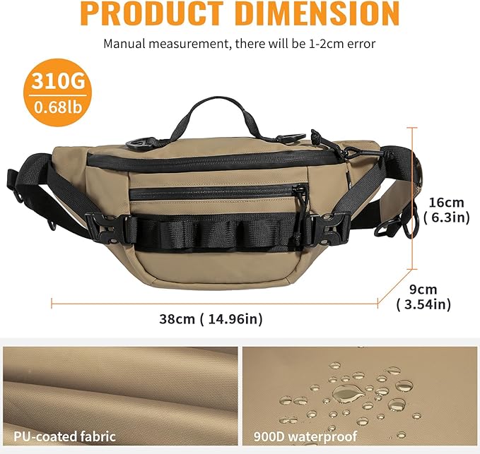 CamGo Tactical Fanny Pack for Men Women Military Waist Bag Molle Utility Hip Belt Pouch Crossbody Bags Bumbag for Cycling Hiking Walking Fishing Khaki