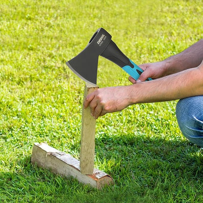 10” Outdoor Hatchet Forged Carbon Steel Heat Treated Hand Maul Tool, Fiberglass Shock Reduction Handle with Anti-Slip Grip,Blue