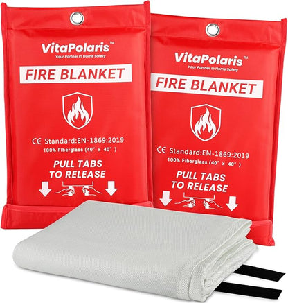 2024 Heavy-Duty Emergency Fire Blanket for Home and Kitchen - 40” x 40” Fiberglass Fire Blanket - Class K Fire Blanket for Home,Kitchen,Grill,Car (2PACK)