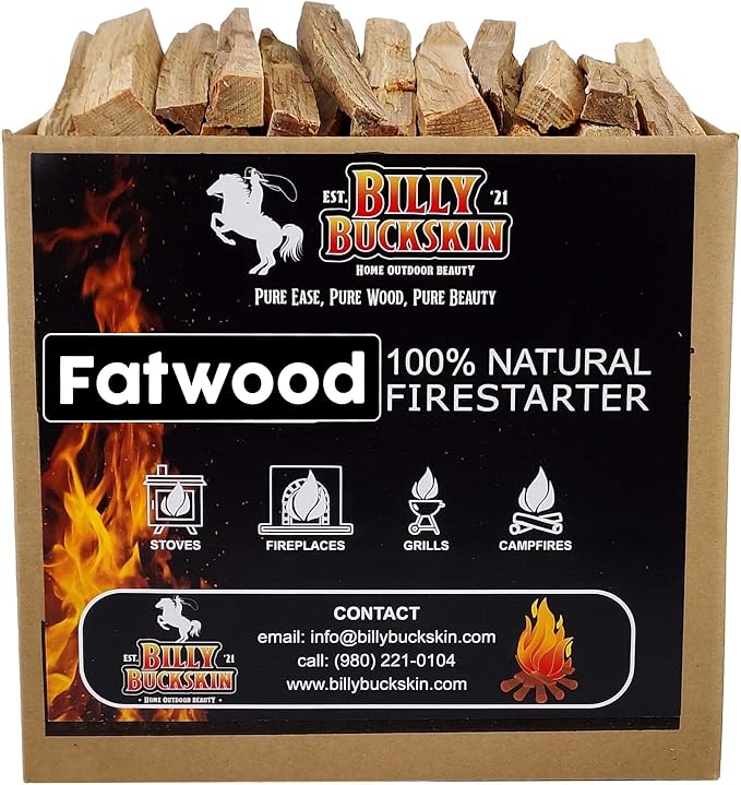 Billy Buckskin 10 lbs. Fatwood Fire Starter Sticks Camping Essentials | Great Fire Logs and Fire Starters for Campfires, Wood Stoves, Fireplaces, Bonfires | Start a Fire with 2 Sticks | 10 lb Box
