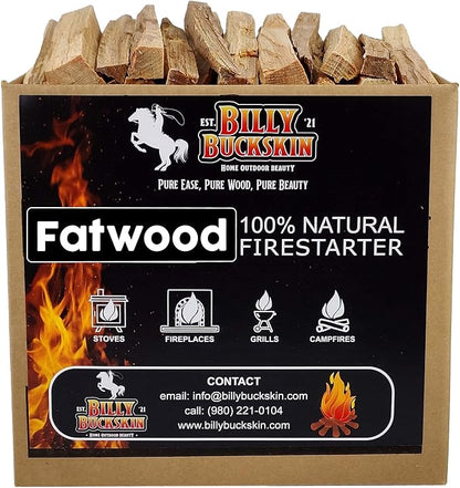 Billy Buckskin 10 lbs. Fatwood Fire Starter Sticks Camping Essentials | Great Fire Logs and Fire Starters for Campfires, Wood Stoves, Fireplaces, Bonfires | Start a Fire with 2 Sticks | 10 lb Box