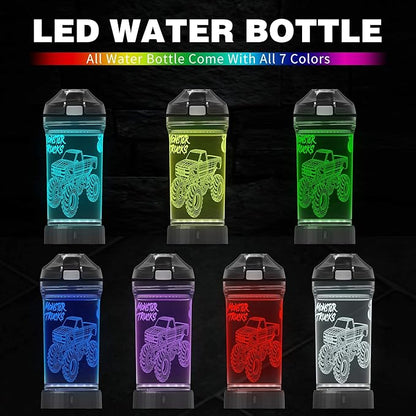 YuanDian 3D Glowing Water Bottle with 3D Monster Truck Design- 14 OZ Tritan BPA Free - Cool Drinking Cups Gift for School Kids Boy Girl Child Christmas Holiday