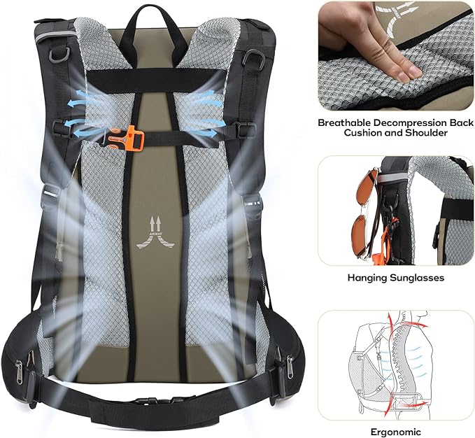 Maelstrom Hiking Backpack,Camping Backpack,40L Waterproof Hiking Daypack with Rain Cover,Lightweight Travel Backpack,Khaki