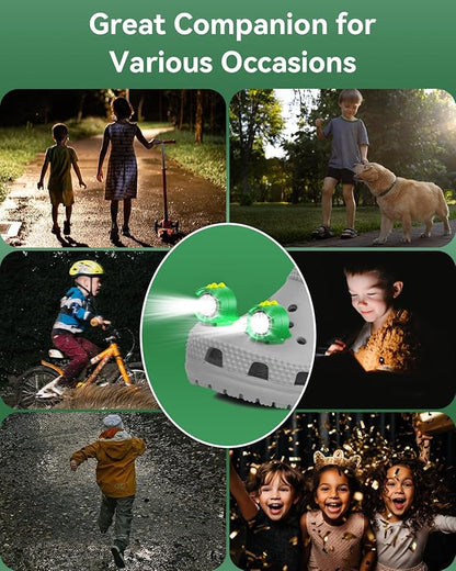 Shoes Lights 2 PCS, Headlights for Croc Shoes 3 Modes LED Flashlight, Cute Dinasour Shoe Headlamps Lasting 145 Hrs, Headlights for Croc Shoes IPX5 Waterproof Shoe Charm Shoes Headlights for Girls Boys
