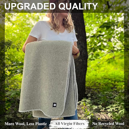 EKTOS 100% Virgin Wool Blanket, 50" x 60", Great Couch Throws, Lap Blankets (Light Gray, Throw Size)