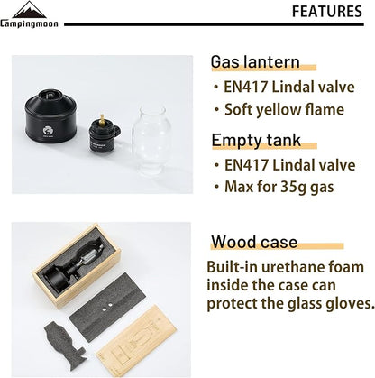 CAMPINGMOON Camping Gas Lantern Candle with Empty Tank Wooden Lantern Case Year of The Rabbit Limited Edition T-1C28