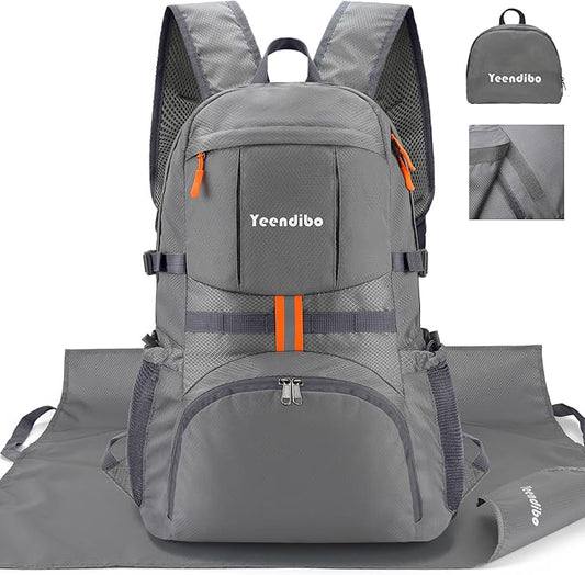 33L Waterproof Hiking Backpack with Portable-Rest Station for Camping/Travel/Outdoors, Versatile & Lightweight Foldable Daypack for Men/Women (Black, Waterproof)