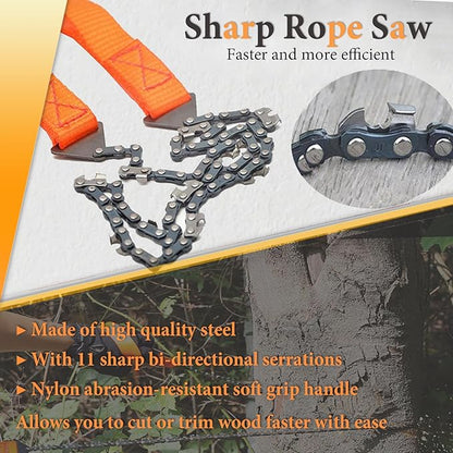 HOMEE 4Pcs Pocket Chainsaw Set with Firewood Puller,Gloves and Storage Bag,26 inches Rope Saw,11 Teeth Folding Chain Hand Saw for Outdoor Survival Camping Hunting Tree Cutting Emergency Tools