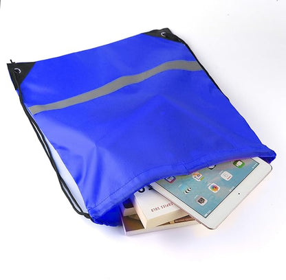 KUUQA 12 Pcs Drawstring Backpack Bag Bulk Reflective Backpack Blue String Bags Cinch Sack Backpack for Team Yoga Sport Gym Traveling