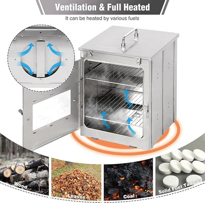 REDCAMP Foldable Camping Oven with Storage Handbag, Stainless Steel Portable Camping Stove for Baking Cinnamon Rolls, Breads and Muffins with Wood Burning Fire,Propane Stoves,Campers,Baking BBQ
