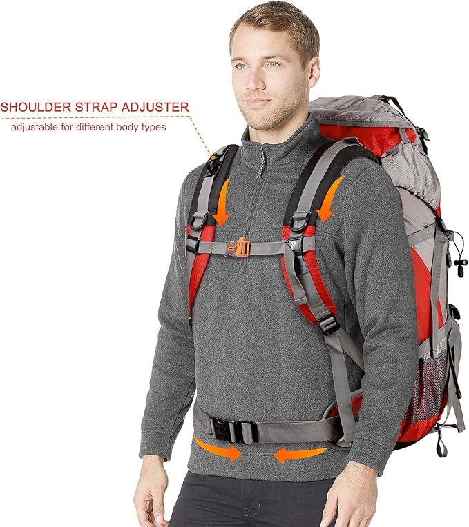 Loowoko 50L Hiking Backpack, Waterproof Camping Essentials Bag with Rain Cover, 45+5 Liter Lightweight Backpacking Back Pack