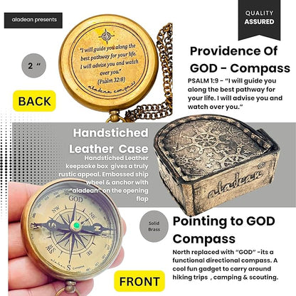 Divine Path Engraved Compass - I Will Guide You - Psalm 32:8" Quote | Inspirational Gifts for Men Women, Uplifting Spiritual Heavenly Faith Gift Boys Girls