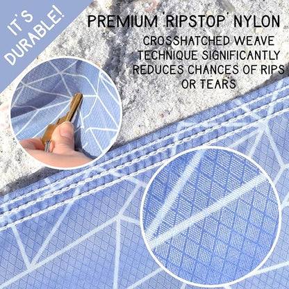 Makai – Lightweight Sheet Style Beach Blanket, Sand Dosen't Stick, Extra Large 8’ x 9’, Compact Strong Parachute Nylon Beach Mat, Stays Cool, Quick Drying, Multifunctional
