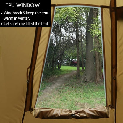 Preself 4~6 Person Tipi Hot Tent T3 XL with Screen Window, Height 8' 6" 2.6m, Diameter 15' 4.6m, for Wood Buring Stove Bushcraft Family Camping Hunting Fishing