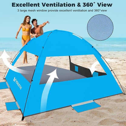 Venustas Beach Tent Sun Shelter for 3-10 Person, UPF 50+ UV Protection Canopy, Lightweight and Easy Setup Cabana, Portable Beach Shade