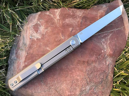 Higonokami Pocket Folding Knife! Solid Tc4 Titanium Handle! Japanese Style Top Flipper! Razor Sharp D2 Steel Tanto Blade! (Tatsu Higonokami)