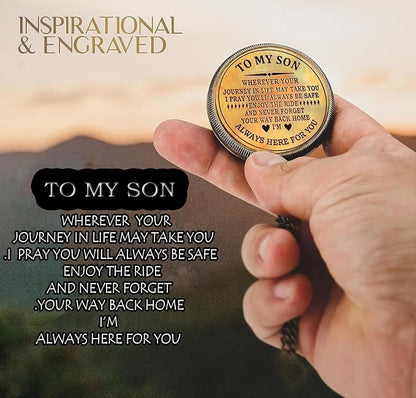 to My Son Compass with Wooden Box-Mom to Son Compass–Father to Son Gifts- to My Grandson -Graduation Day Gifts for Son-Birthday, Baptism, Graduation, Confirmation, Communion Compass for Women Men