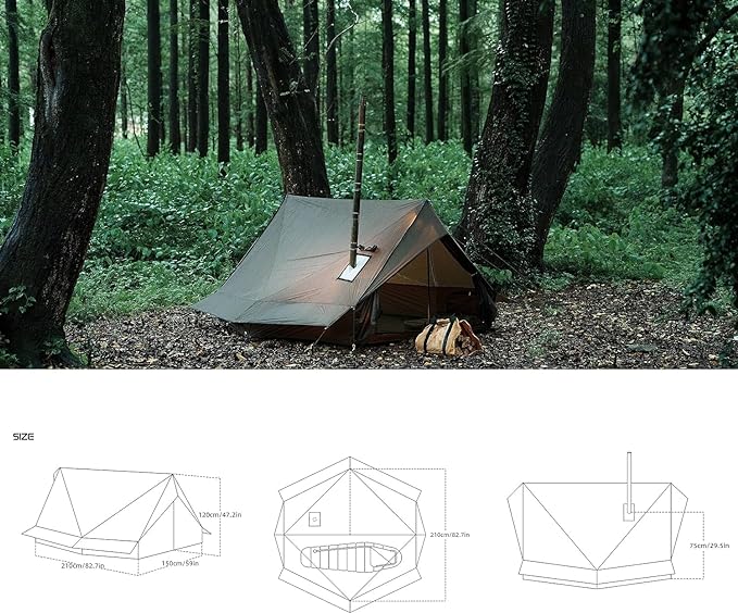Hot Tent with Stove Jack – 4 Season Waterproof & Windproof Shelter for 1–4 People, Lightweight for Camping, Hiking, Hunting & Fishing