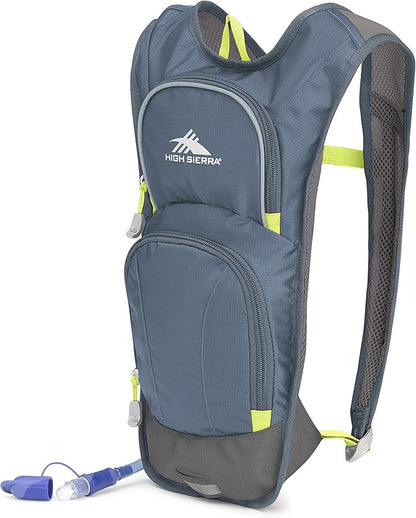 High Sierra HydraHike Hydration Backpack, Lightweight Running Backpack, Cycling, Hiking, for Men, Women & Kids, Graphite Blue/Mercury/Glow, 4L