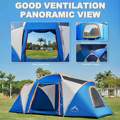 10 Person Family Tents for Camping Waterproof, Music Festival, Parties,2 Room Big Tent with 4 Large Mesh Windows, Double Layer, Easy Setup, Weather Resistant,18ft X 9ft X6.8ft