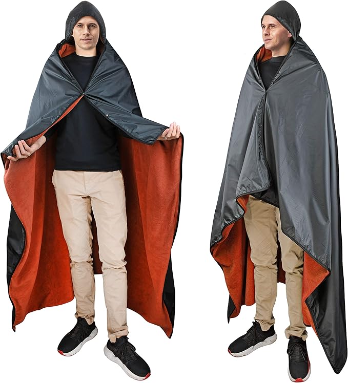 Catalonia Waterproof Blanket for Outdoor, Hooded Blanket Poncho, Windproof, Warm for Stadium,Sporting Events, Camping