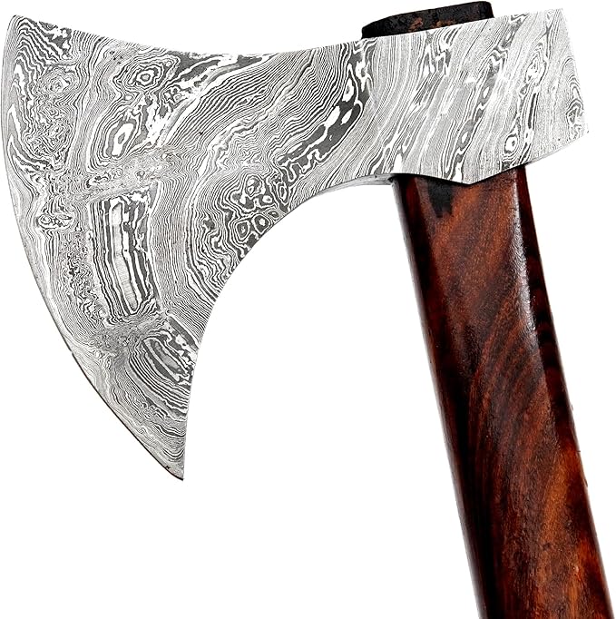Damascus Axe | Wooden Axe | Axe with Leather Sheath | Straight Handle with Black Wrapping