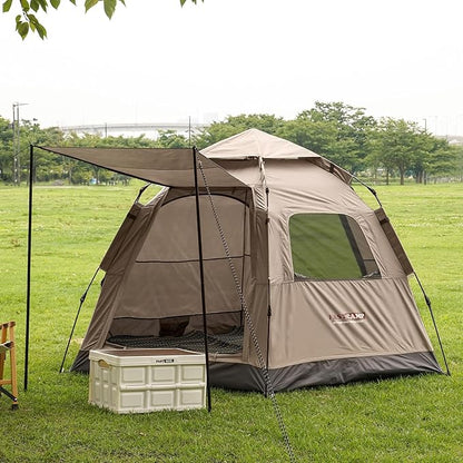 Instant Camping Tent for 4 Person,2 Mesh Windows & 2 Doors,Hexagonal Design,Easy Set Up pop up Tent with Vestibule & Rainfly, Ideal for Family Camp, Outdoor Activity
