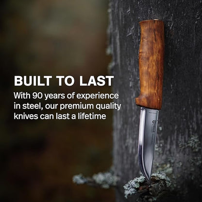 HELLE Knives - Fossekallen - Fixed Blade - Classic Knife - Birch Wood Handle - 12C27 Stainless Steel - Made in Norway