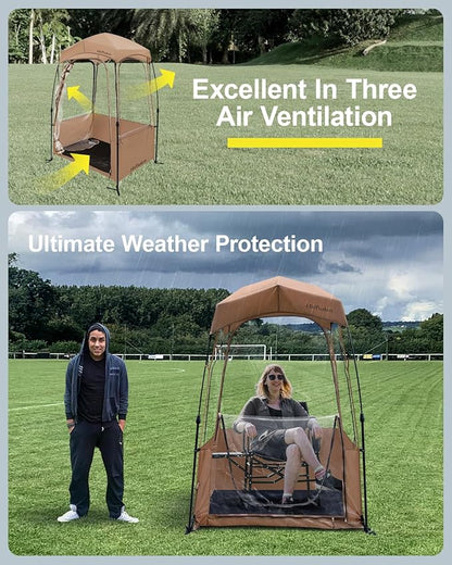 Sports Tent, Instant Weather Proof Pod, Pop Up Bubble Clear View Tent, Sports Pod with Extra Top Cover for Soccer, Football, Softball Games, and Other Outdoor Events, Baobrava, MioTsukus