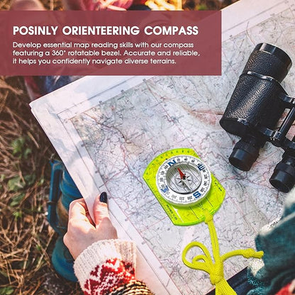 Posinly Advanced Orienteering Compass - Survival Whistle, Map Reading Field Compass for Camping, Hiking & Navigation, Great for Kids