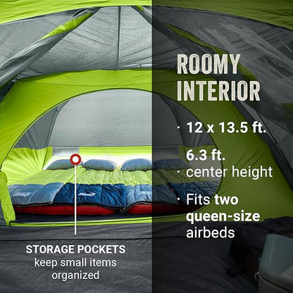 Coleman Skydome Camping Tent with Screened Porch & 5-Minute Setup, Weatherproof 4/6/8 Person Tent with Rainfly & Carry Bag, Made of PFAS-Free Materials