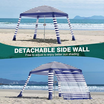 Rhino Valley Beach Cabana, 8 × 8FT Foldable Beach Tent with Cup Holder, Beach Canopy Easy Setup with UPF50+ Protection, Windproof Stable Beach Tent, Portable Beach Cabana Tent for Beach Camping