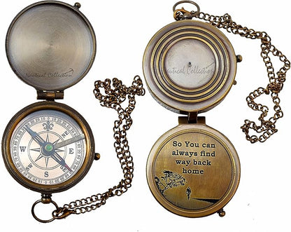 NAUTICAL COLLECTION “So You Can Always Find Your Way Back Home” Quote Engraved Compass | Unique Gifts for Son, Father, Love, Partner, Spouse, Fiancé.-Steampunk Accessory-Beautiful Handmade Gift