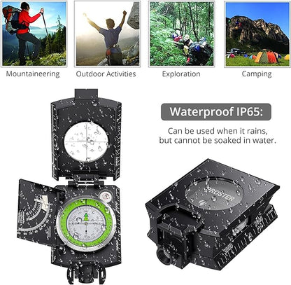 Proster IP65 Compass Hiking Survival - Lensatic Sighting Compass for Camping Navigation, Compass with Clinometer & Carry Bag for Camping Hunting Hiking Geology Activities