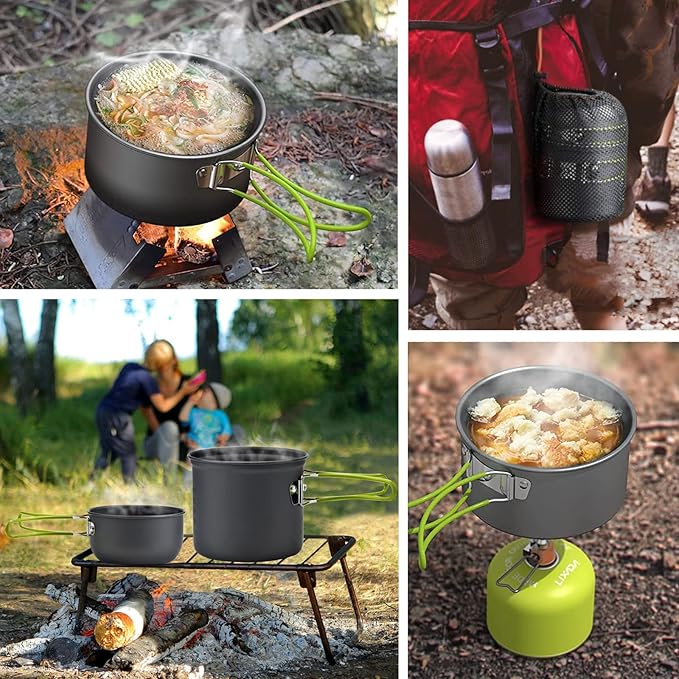 Camping Cookware Mess Kit Backpacking Pot Gear Camping Cooking Pots and Pans Set Camp Kitchen Equipment Accessories