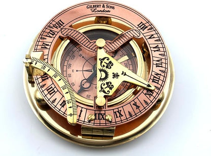 Brass Sundial Compass in Leather Case – Unique Nautical Gifts for Men, Antique Sailing Anniversary Gadget, Maritime Pocket Watch Clock, Nautical Decor for Him