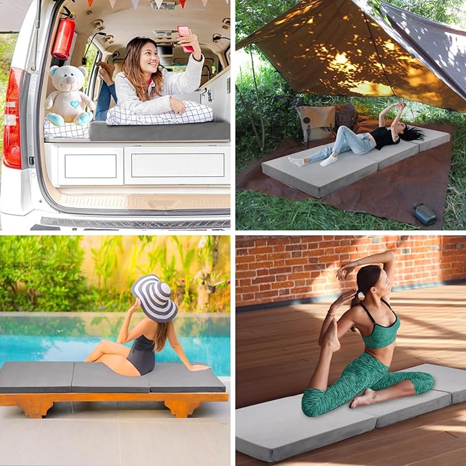 Memory Foam Camping Mattress, Car Camping Bed Mattress with Dust Cover, Portable Waterproof Camping Pad Mat, for Outdoor Sleeping, Foldable, for Travel Truck Bed Tent