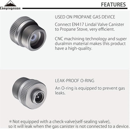 CAMPINGMOON Camping Grill Propane Gas Stove Adapter, Input: EN417 Lindal Valve Canister, Output: Propane Gas Stove Z20
