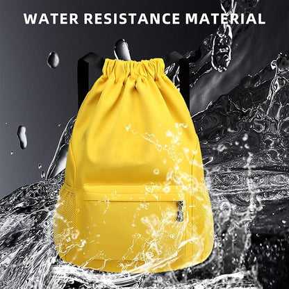 Sports Drawstring Backpack String Swimming Gym Bag Backpack with Shoes Compartment and Pocket for Men Women (Yellow-Small)
