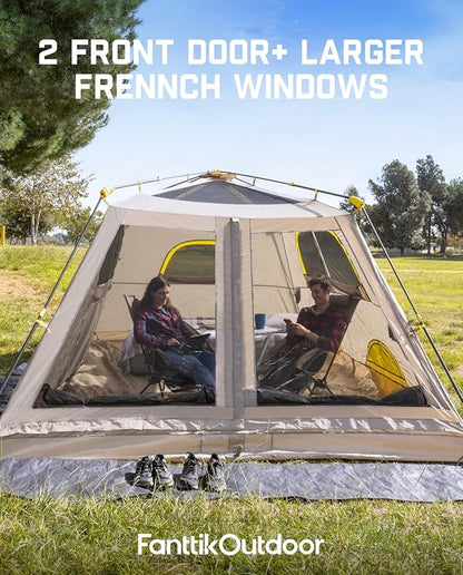 FanttikOutdoor Camping Tent, Lightweight 8/10 Person Instant Cabin Tent Setup in 60 Seconds with Rainfly & Windproof, Ultralight with Carry Bag for Family Camping & Hiking, Upgraded Ventilation