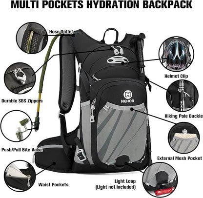 Hiking Backpack Men Women,Hydration Backpack Pack with 2L Water Bladder,Lightweight Water Backpack for Hiking,Running,Cycling,Camping