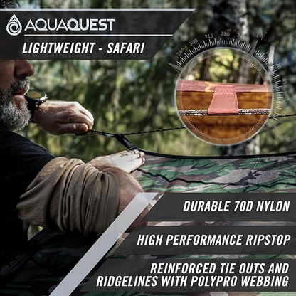 AquaQuest Safari Camping Tarp - Lightweight Durable Rain Fly - Waterproof Camping Essentials for Hiking, Backpacking & Hammock, 10 x 10 ft, True Terrain Camo