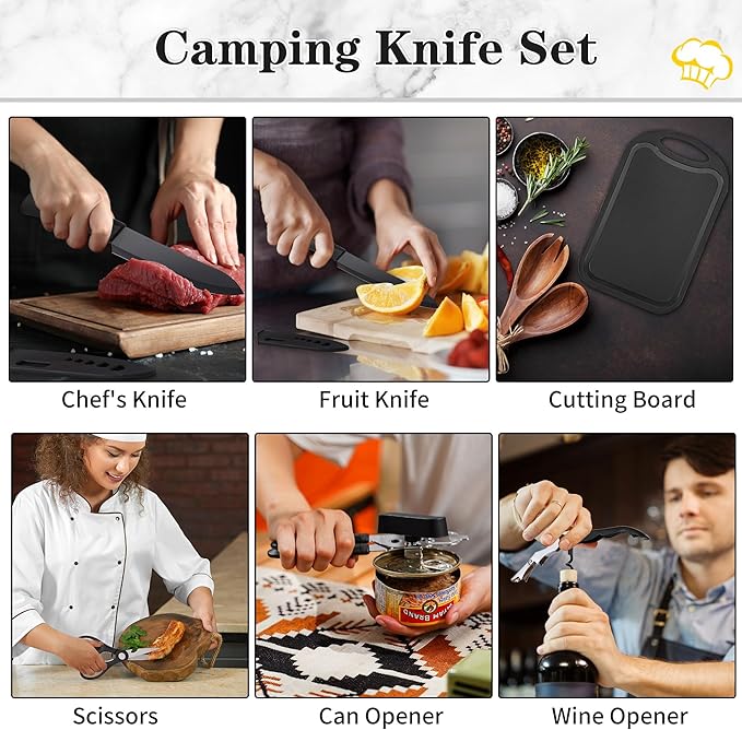 Camping Essentials Cookware Cooking Utensils Set - Camping Kitchen Utensils, Portable Outdoor Accessories, Stainless Steel & Silicone, Camping Gear Equipment for RV Picnic Grill