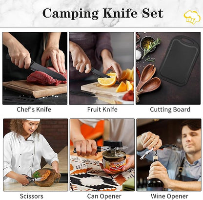 Camping Essentials Cookware Cooking Utensils Set - Camping Kitchen Utensils, Portable Outdoor Accessories, Stainless Steel & Silicone, Camping Gear Equipment for RV Picnic Grill
